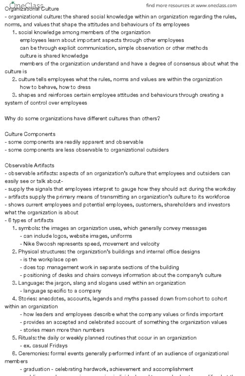 ADM 2336 Chapter 14: Chapter 14 - Organizational Culture and Change thumbnail