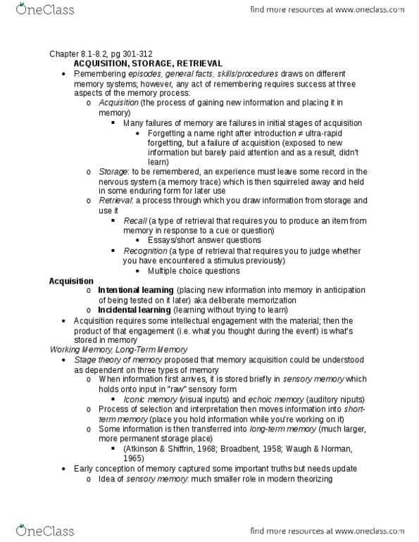 PSY BEH 11B Chapter Notes - Chapter 8.1-8.2: Multiple Choice, Echoic Memory, Mind thumbnail