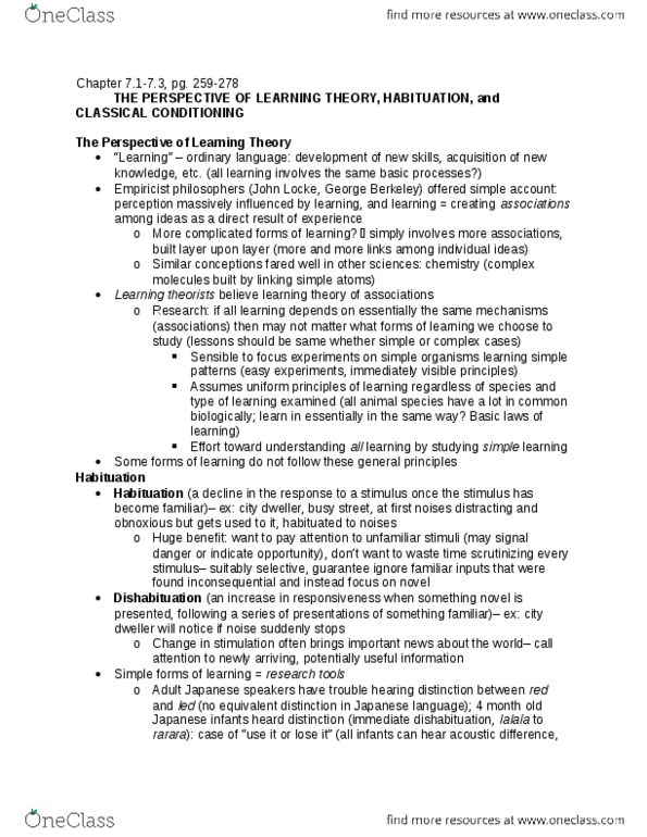 PSY BEH 11B Chapter Notes - Chapter 7.1-7.3: Japanese Language, Dishabituation, Habituation thumbnail