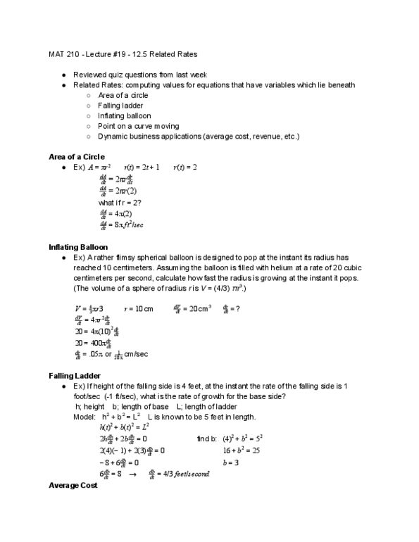 MAT 210 Lecture 19: Lecture 19: 12.5 RelatedRates thumbnail