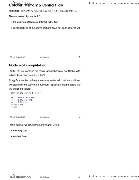 CS136 Lecture Notes - Lecture 5: Machine Code, In C, Program Counter thumbnail