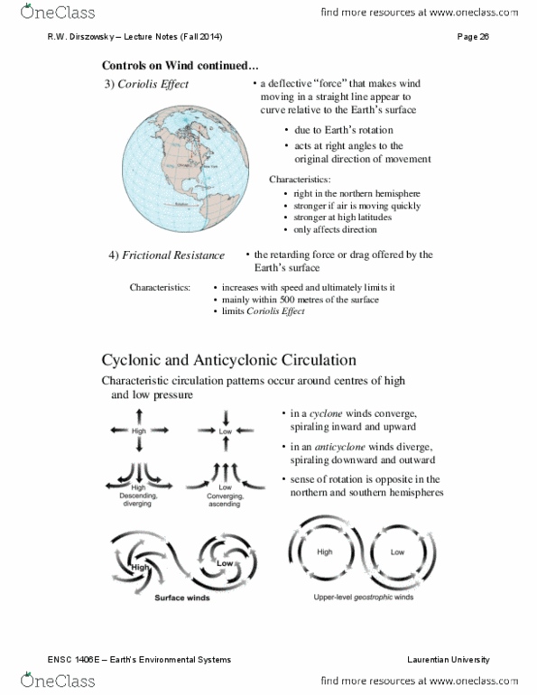 ENSC-1406EL Lecture Notes - Lecture 14: Coriolis Force, Anticyclone thumbnail