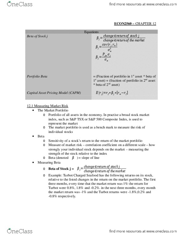 ECON 2560 Lecture Notes - Lecture 10: Capital Asset Pricing Model thumbnail
