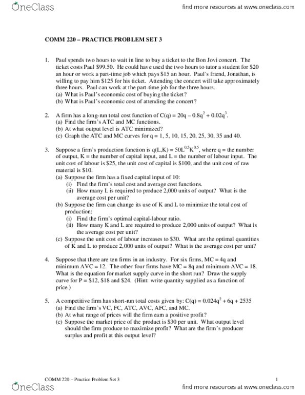 COMM 220 Lecture Notes - Lecture 6: Fixed Capital, Production Function, Economic Surplus thumbnail