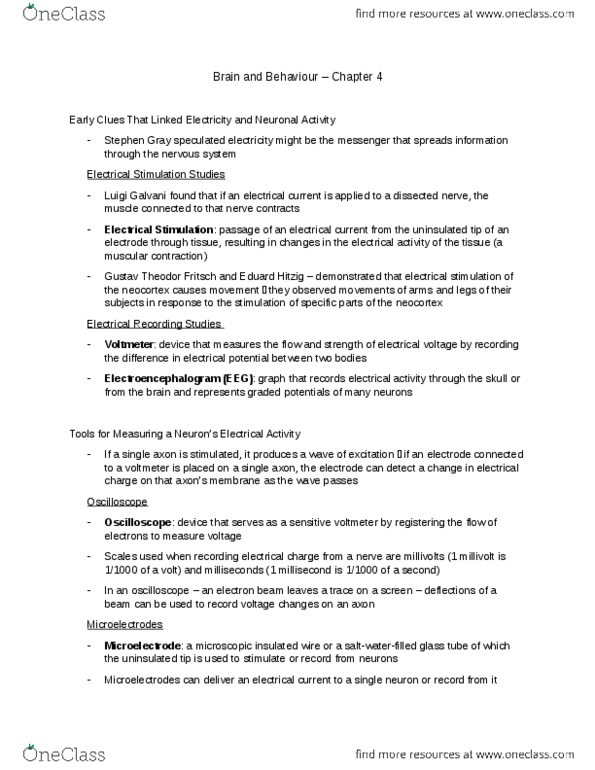 PSYB65H3 Chapter Notes - Chapter 4: Gustav Fritsch, Oscilloscope, Voltmeter thumbnail