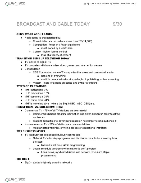 RTV 3001 Lecture Notes - Lecture 2: Corporate Video, American Broadcasting Company, Spotify thumbnail