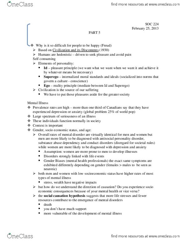 SOC224 Lecture Notes - Lecture 5: Antisocial Personality Disorder, Social Anxiety Disorder, Anxiety Disorder thumbnail