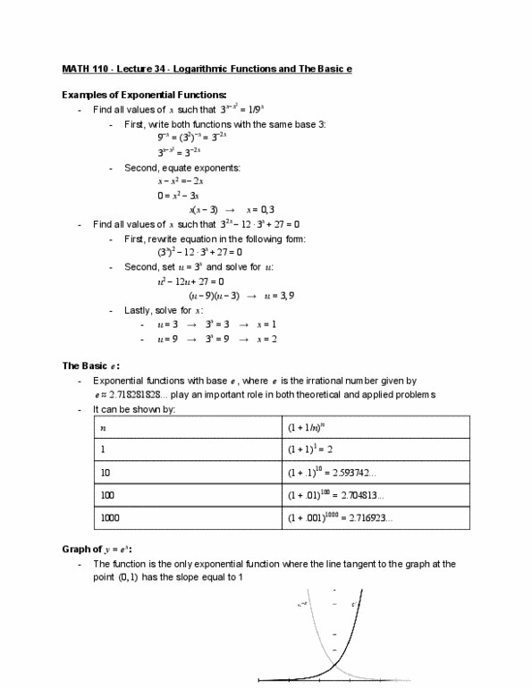 MATH 110 Lecture Notes - Lecture 34: Logarithm, Irrational Number thumbnail