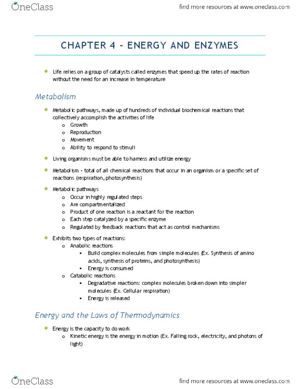 BIOA01H3 Chapter 4: Energy and Enzymes thumbnail