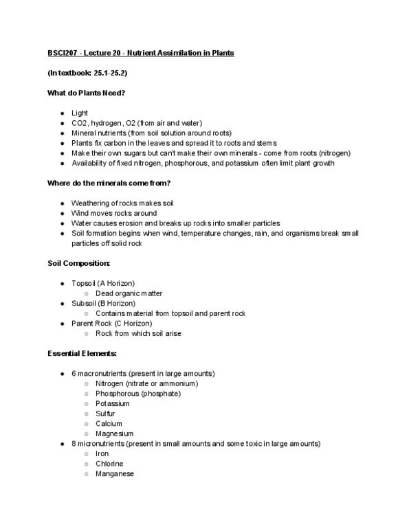 BSCI 207 Lecture Notes - Lecture 20: Facilitated Diffusion, Molybdenum, Hydroponics thumbnail