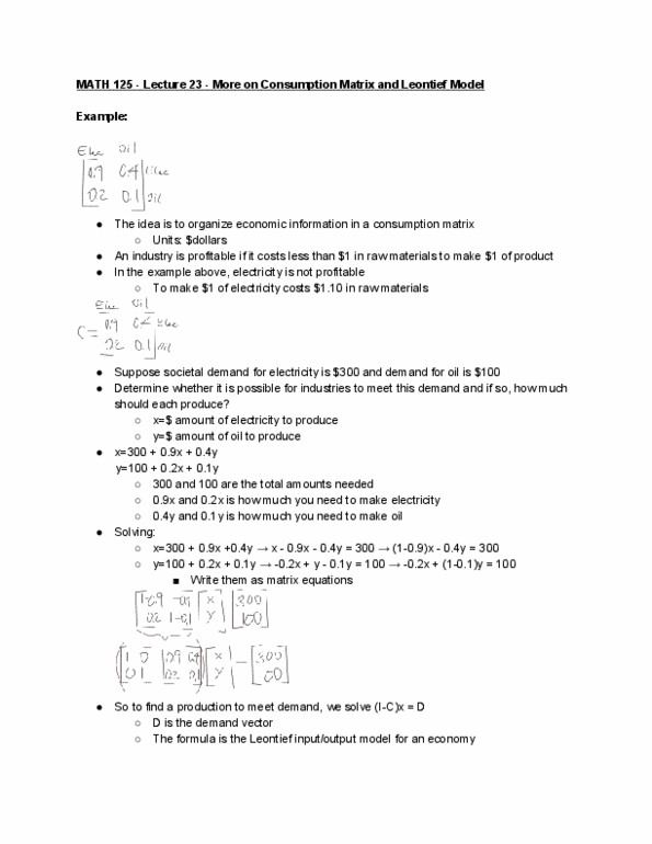 MATH 125 Lecture 23: Consumption Matrix and Leontief Model thumbnail