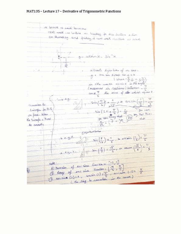 MAT135H1 Lecture Notes - Lecture 17: Trigonometric Functions thumbnail