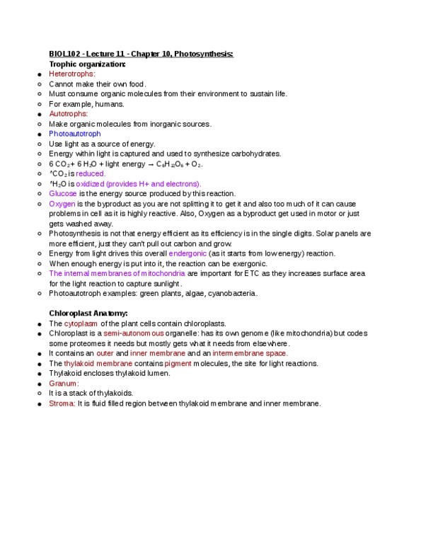 BIOL 102 Lecture Notes - Lecture 11: Pearson Education, Intermembrane Space, P680 thumbnail