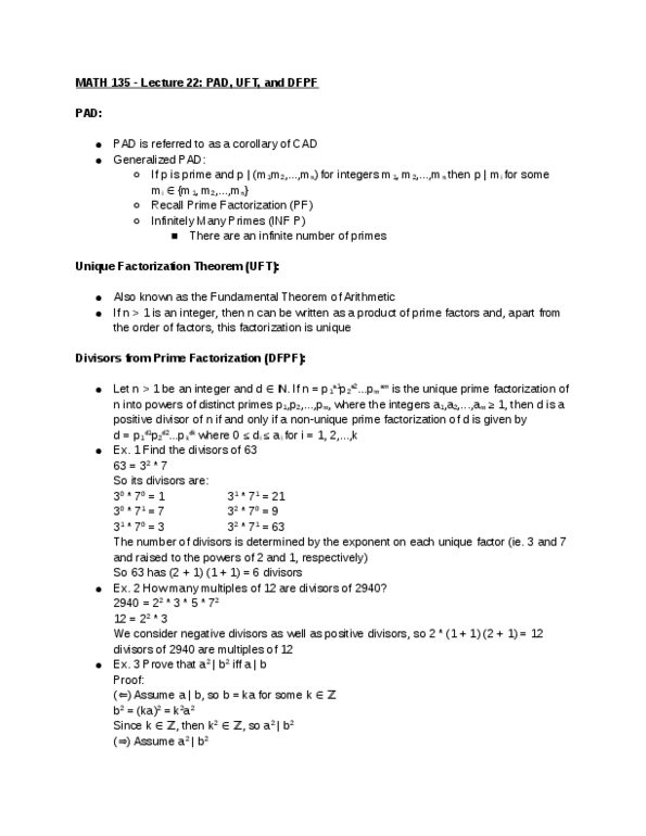 MATH135 Lecture Notes - Lecture 22: Integer Factorization, If And Only If thumbnail