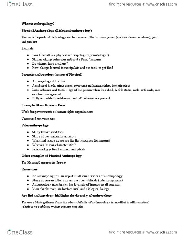 ANTHROP 1AB3 Lecture Notes - Lecture 2: Medical Anthropology, Genographic Project, Ethnocentrism thumbnail