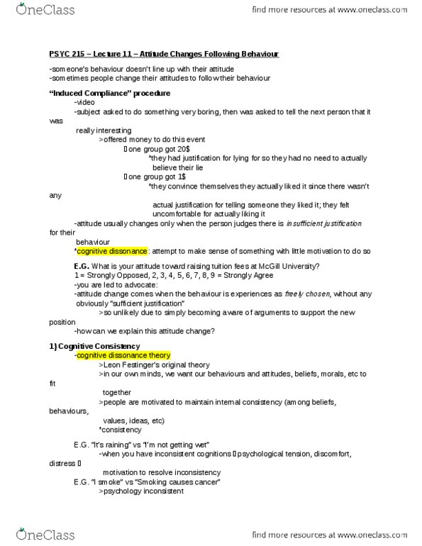 PSYC 215 Lecture Notes - Lecture 11: Arrangement, 5,6,7,8, Cognitive Dissonance thumbnail