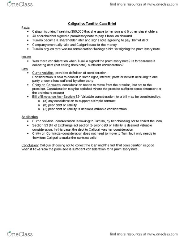 COMM 393 Lecture Notes - Lecture 8: Consideration, Promissory Note thumbnail