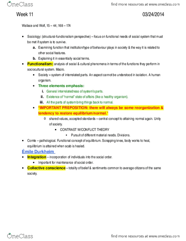 SOC302 Chapter Notes - Chapter pg. 15-44, 168-174: Behavioural Sciences, Mechanical And Organic Solidarity, Social Evolution thumbnail