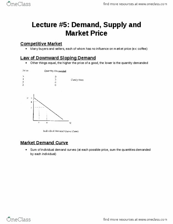 ECO101H1 Lecture Notes - Lecture 5: Economic Equilibrium, Substitute Good, Demand Curve thumbnail
