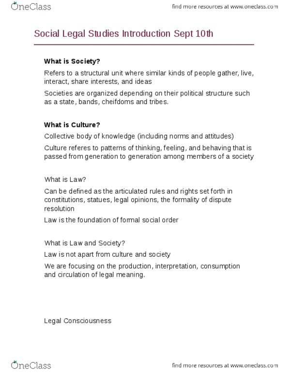 SOSC 1375 Lecture 1: Social Legal Studies Introduction Sept 10th thumbnail