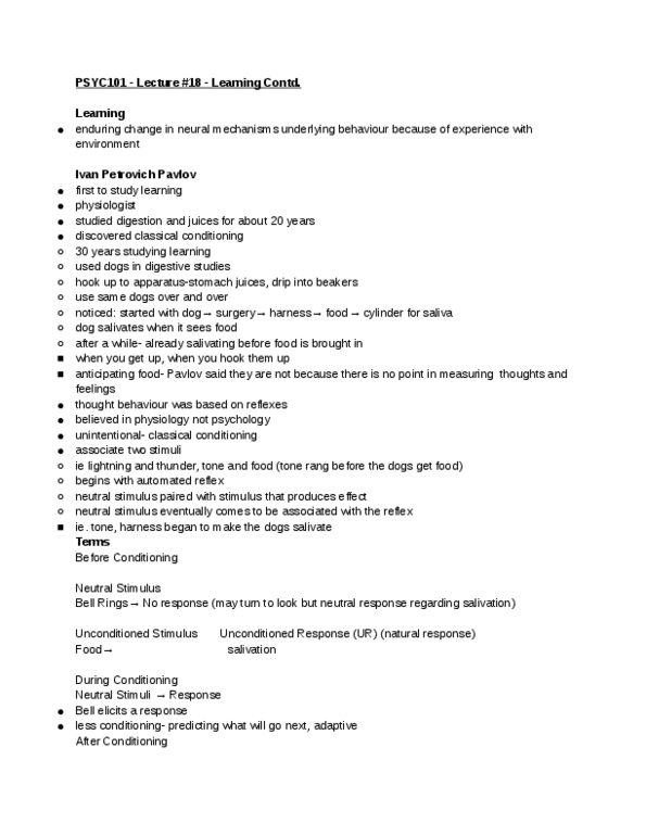 PSYC 101 Lecture Notes - Lecture 18: Short-Term Memory, Clanging, Little Albert Experiment thumbnail