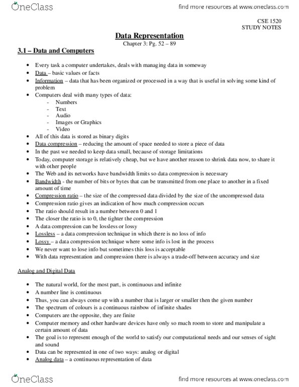 EECS 1520 Chapter 3: Chapter 3 - Data Representation thumbnail