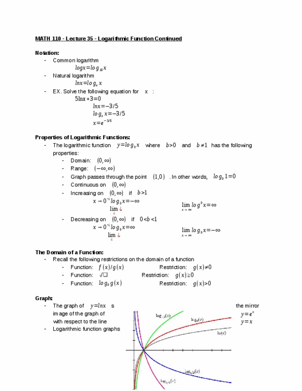 MATH 110 Lecture Notes - Lecture 35: Common Logarithm thumbnail