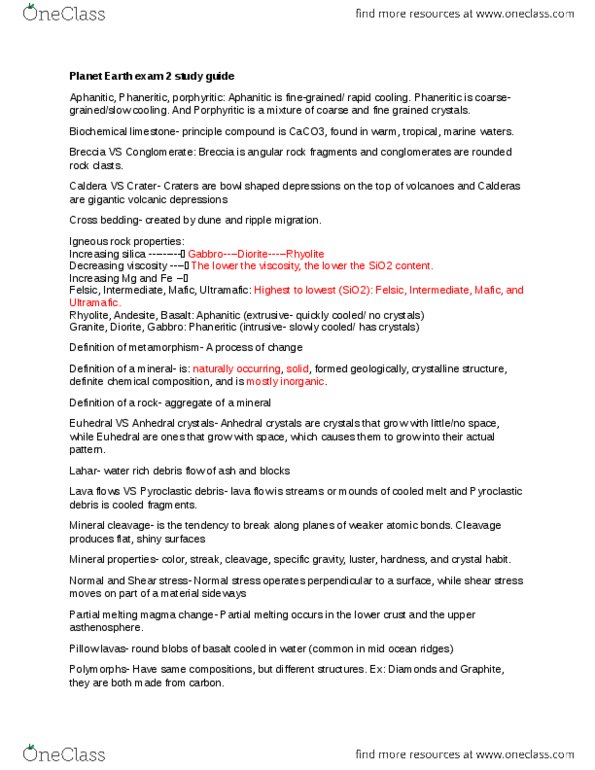 GEOL 1050 Lecture Notes - Lecture 1: Phanerite, Aphanite, Cross-Bedding thumbnail