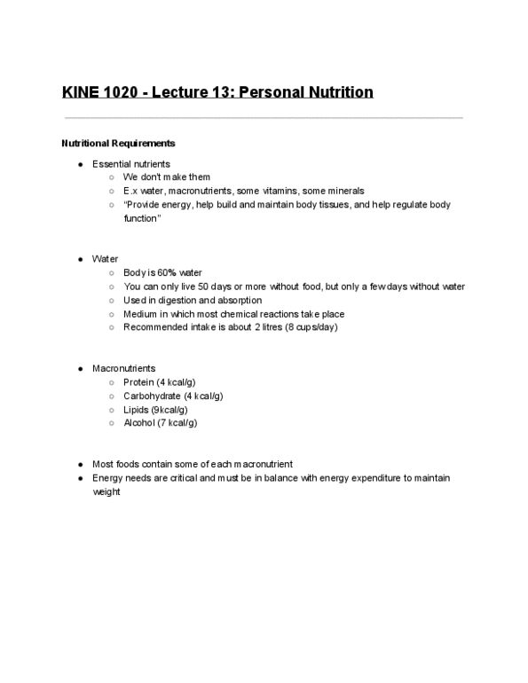 KINE 1020 Lecture Notes - Lecture 13: Glycemic Index, Vitamin B6, Margarine thumbnail