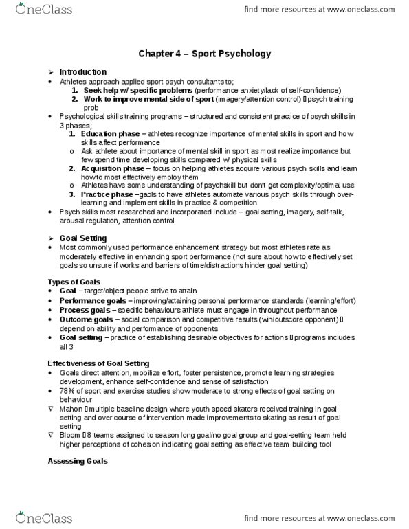 Psychology 2990A/B Chapter Notes - Chapter 4: Telecommunications Services Of Trinidad And Tobago, Sport Psychology, Pain Management thumbnail