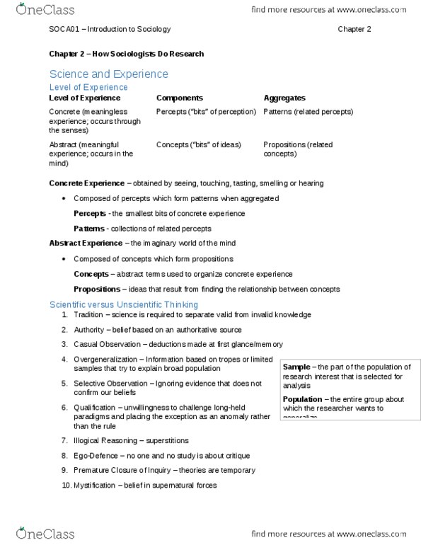 SOCA01H3 Chapter Notes - Chapter 2: Semi-Structured Interview, Participant Observation, Sample Size Determination thumbnail