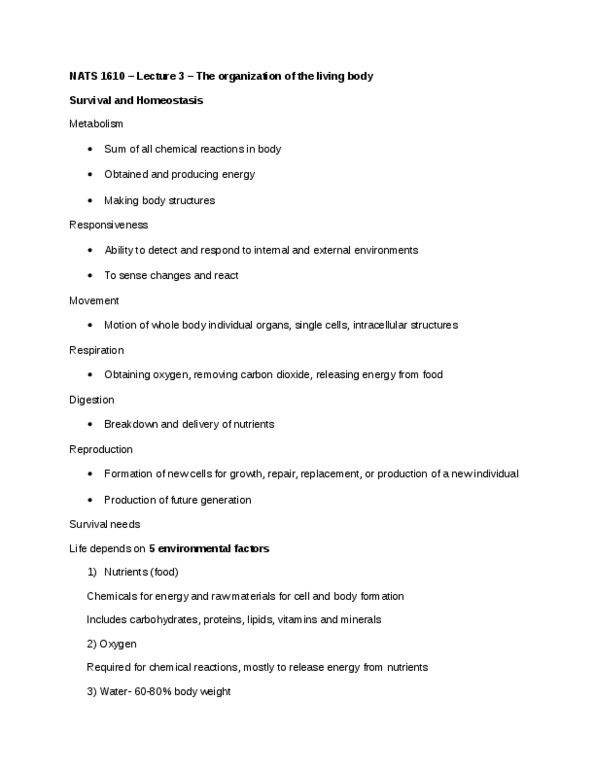 NATS 1610 Lecture Notes - Lecture 3: Thermostat, Glucagon, Fluid Compartments thumbnail