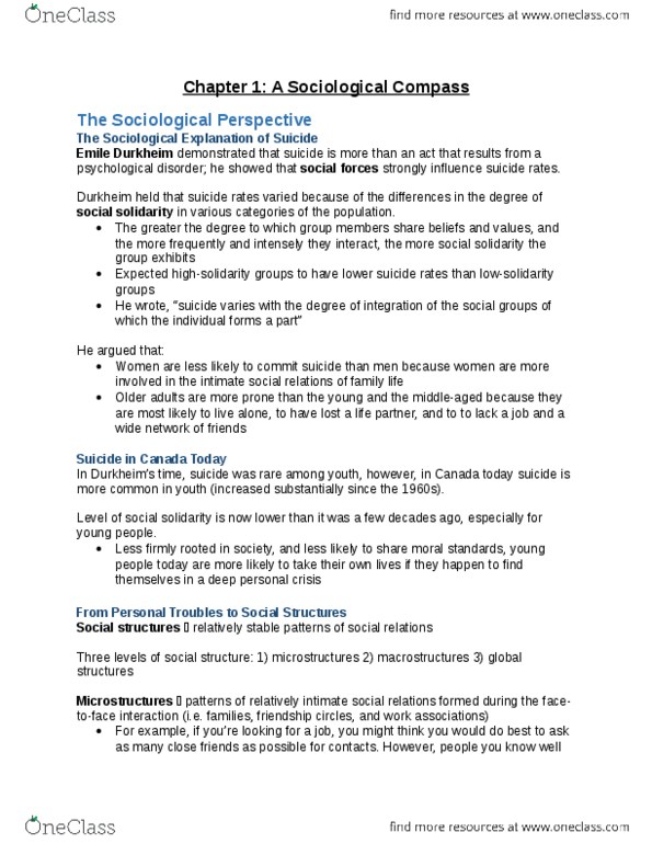 SOC101Y1 Lecture Notes - Lecture 1: Social Forces, The Sociological Imagination, International Inequality thumbnail