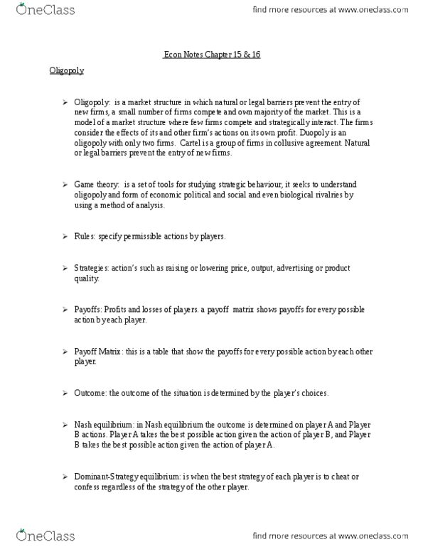 ECON 1000 Chapter 15-16: Econ Notes Chapter 15 & 16 thumbnail