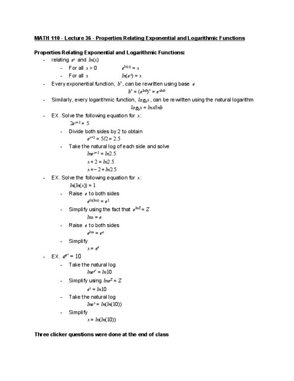 MATH 110 Lecture 36: Properties Relating Exponential and Logarithmic Functions thumbnail