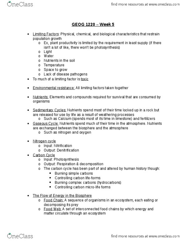 GEOG 1220 Lecture Notes - Lecture 5: Nitrogen Cycle, Carbon Cycle, Nitrification thumbnail