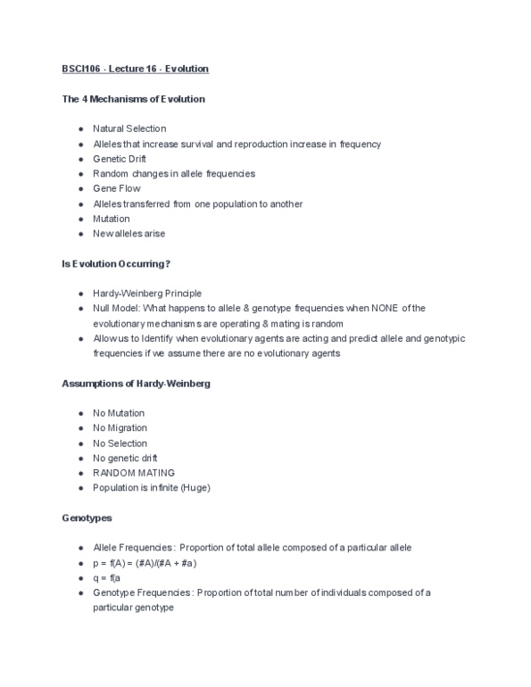 BSCI 106 Lecture Notes - Lecture 16: Epistasis, Phenylketonuria, Punnett Square thumbnail