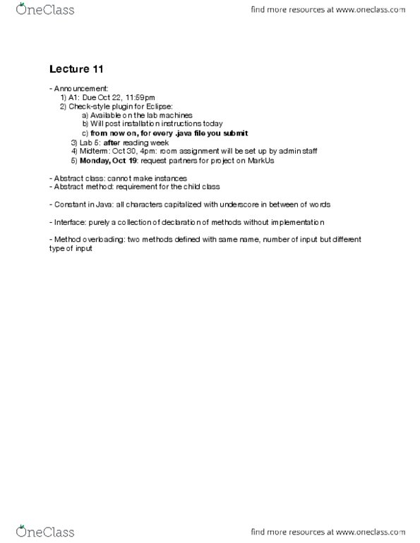 CSCB07H3 Lecture Notes - Lecture 11: Function Overloading, Abstract Type thumbnail