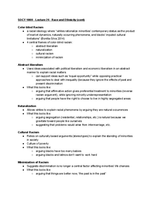 SOCY 100 Lecture Notes - Lecture 24: Economic Liberalism, Race Card thumbnail