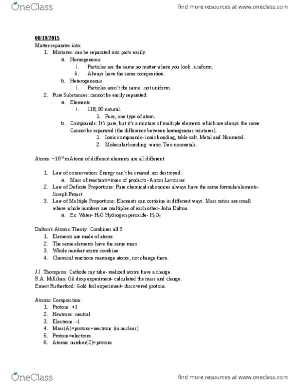 CHEM 101 Lecture Notes - Lecture 12: Nonmetal, Robert Andrews Millikan, Natural Number thumbnail