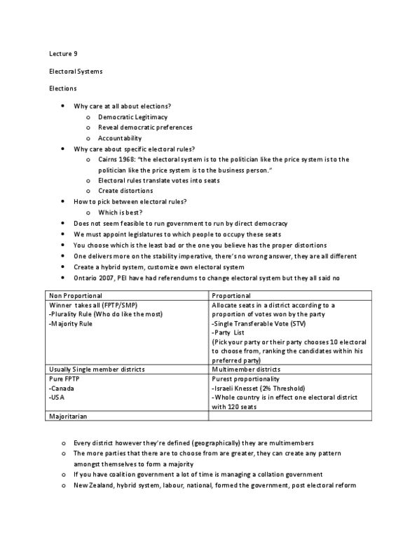 POLI 222 Lecture 9: Political Science 222 lecture 9.docx Electoral System thumbnail