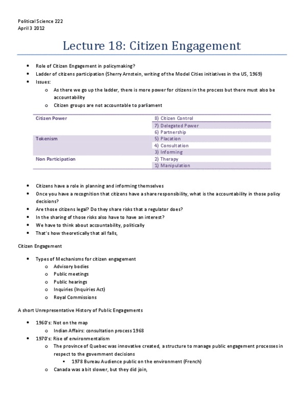 POLI 222 Lecture 19: Political Science 222 lecture 19.docx Citizen Engagement thumbnail