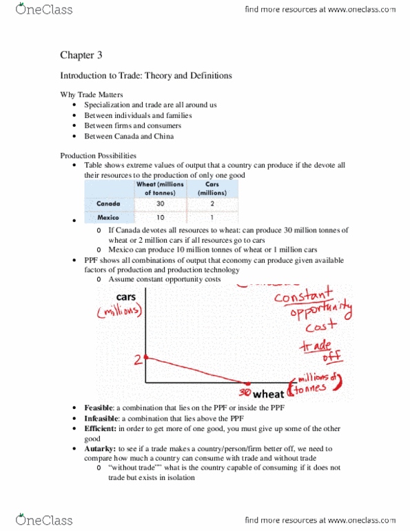 ECON 1BB3 Lecture Notes - Lecture 3: Autarky, Opportunity Cost thumbnail