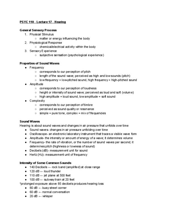 PSYC 110 Lecture Notes - Lecture 17: Thalamus, Ossicles, Auditory Cortex thumbnail