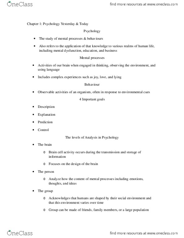 PSY 105 Chapter Notes - Chapter 1: Psychoanalysis thumbnail