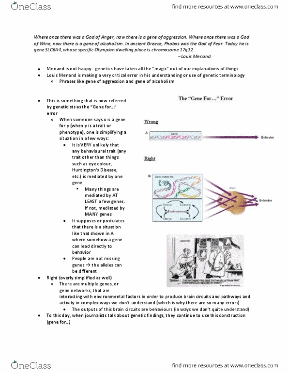 PSYC 317 Lecture Notes - Lecture 3: Louis Menand, Quantitative Trait Locus, Serotonin Transporter thumbnail