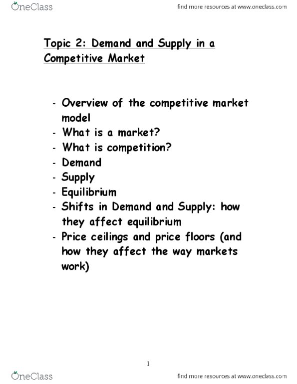 MGEA02H3 Lecture Notes - Lecture 2: Price Ceiling, Price Floor, Demand Curve thumbnail