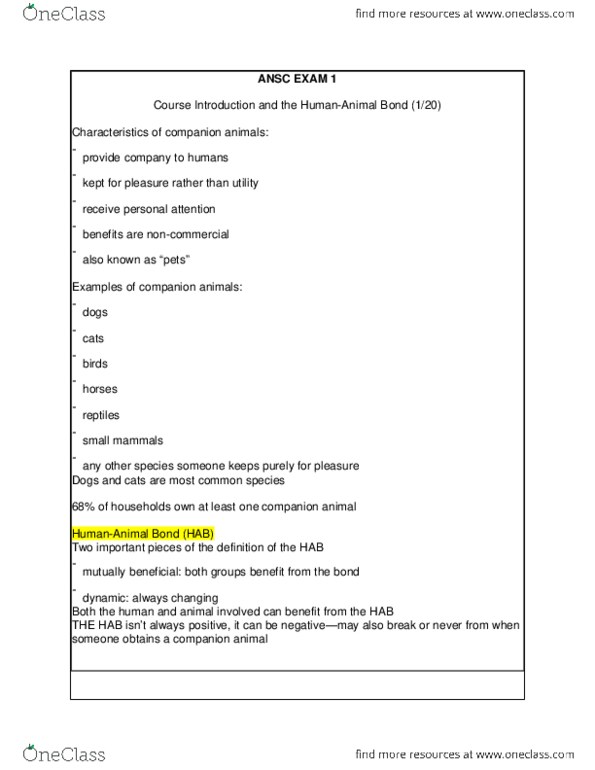 ANSC 250 Lecture Notes - Lecture 10: African Wildcat, Pet, Selective Breeding thumbnail