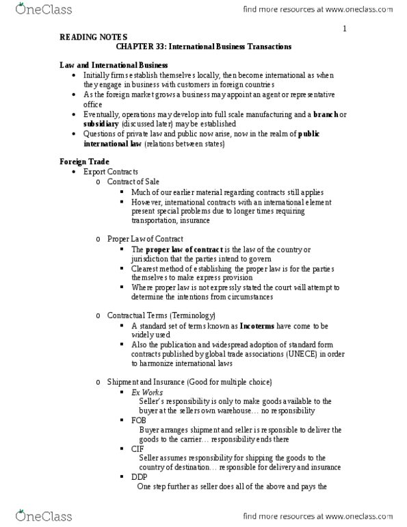 BU231 Chapter Notes - Chapter 33: Foreign Corporation, Barter, General Agreement On Tariffs And Trade thumbnail