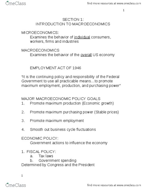 ECON 0110 Lecture Notes - Lecture 1: Ceteris Paribus, Deflation, Full Employment thumbnail